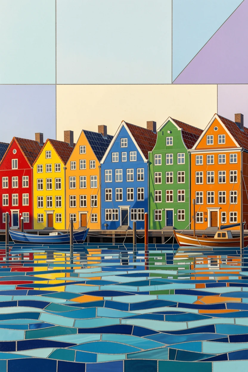A row of colorful houses along the harbor of Copenhagen.