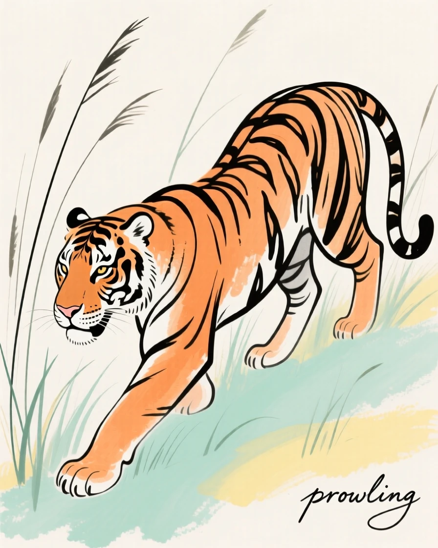 A tiger prowling through tall grass