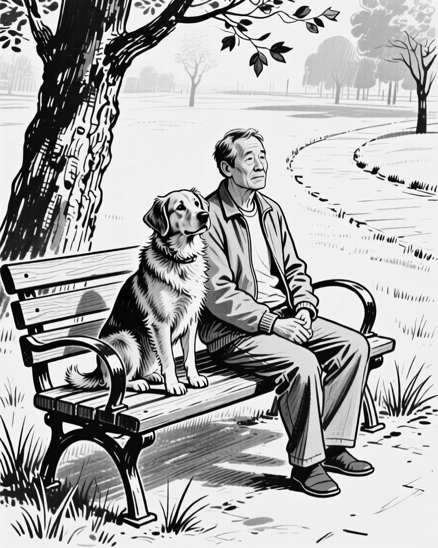A dog sitting loyally beside its owner on a park bench.
