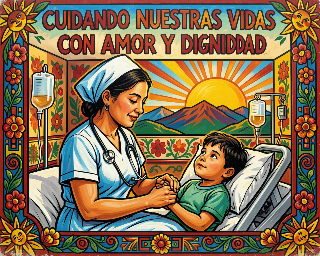 A nurse comforting a young patient in a hospital room