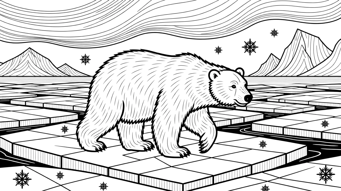 A polar bear walking across cracked sea ice.