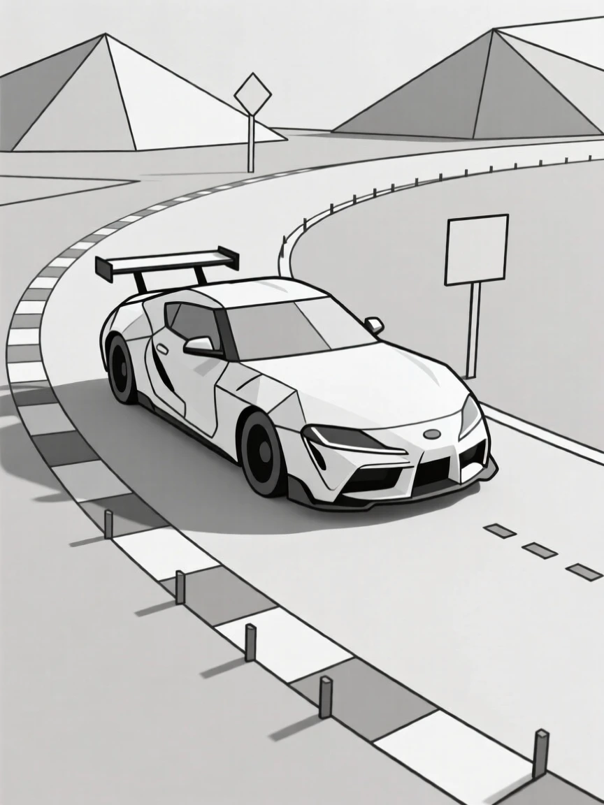 A race car speeding around a curved track
