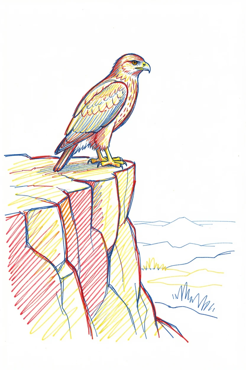 A hawk perched high on a canyon ledge scanning the desert below