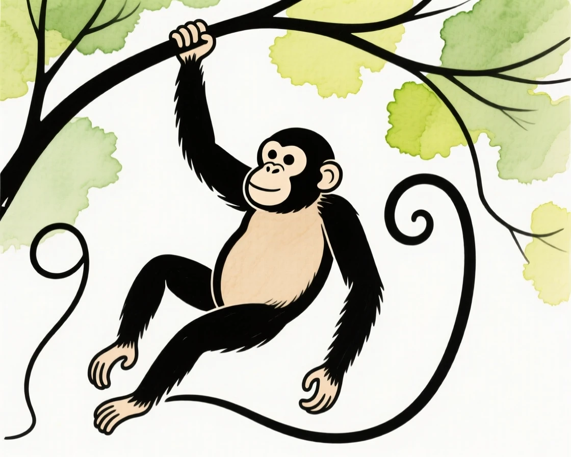 A chimpanzee swinging through trees