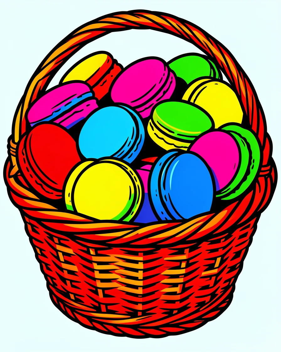 Basket of colorful macaroons