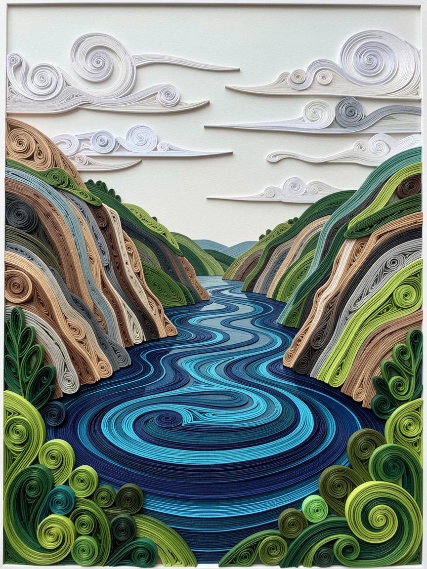 A breathtaking view of a Norwegian fjord flanked by towering cliffs surrounded by rolling green hills, with delicate clouds streaked across the horizon, composed with strong leading lines drawing the eye inward.