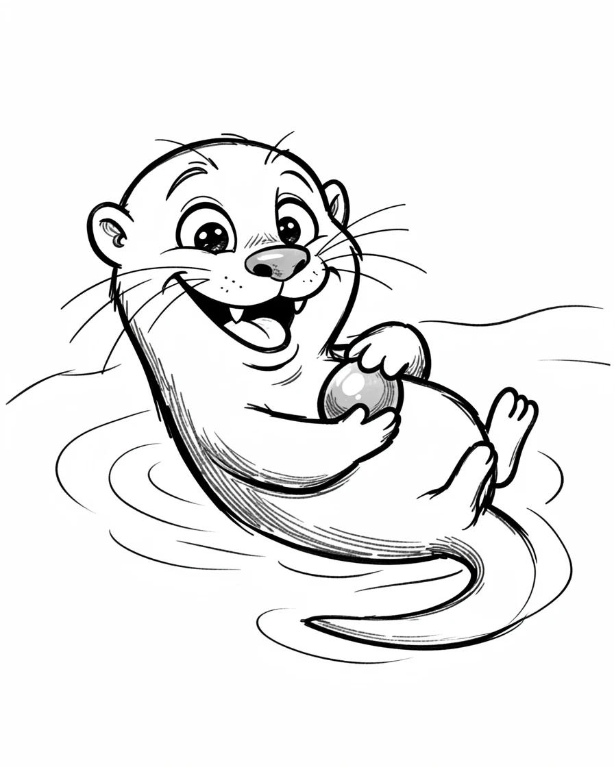 [Cute Animals & Pets] Adorable scene of a playful otter floating on its back holding a shiny pebble, bursting with charm and playful energy