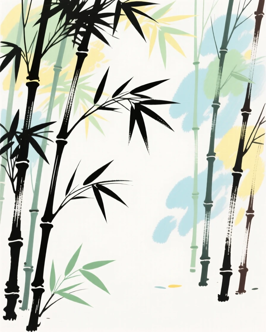 A quiet bamboo grove with dappled light filtering through the leaves.