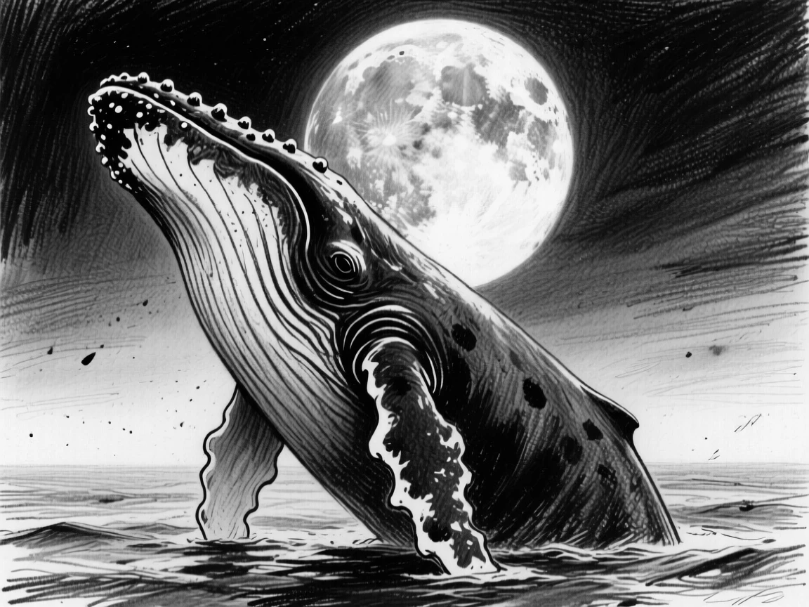A humpback whale howling at a full moon.