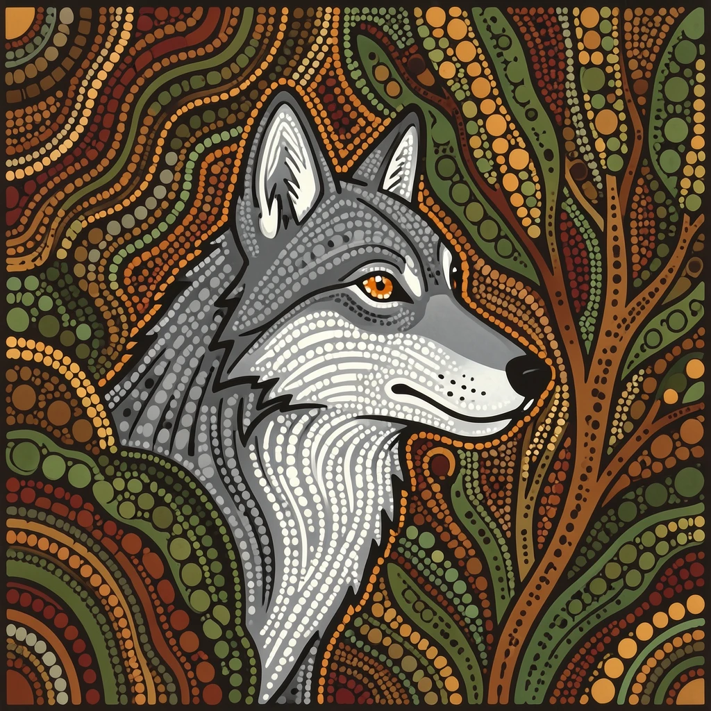 A curious gray wolf peeking from behind a bush
