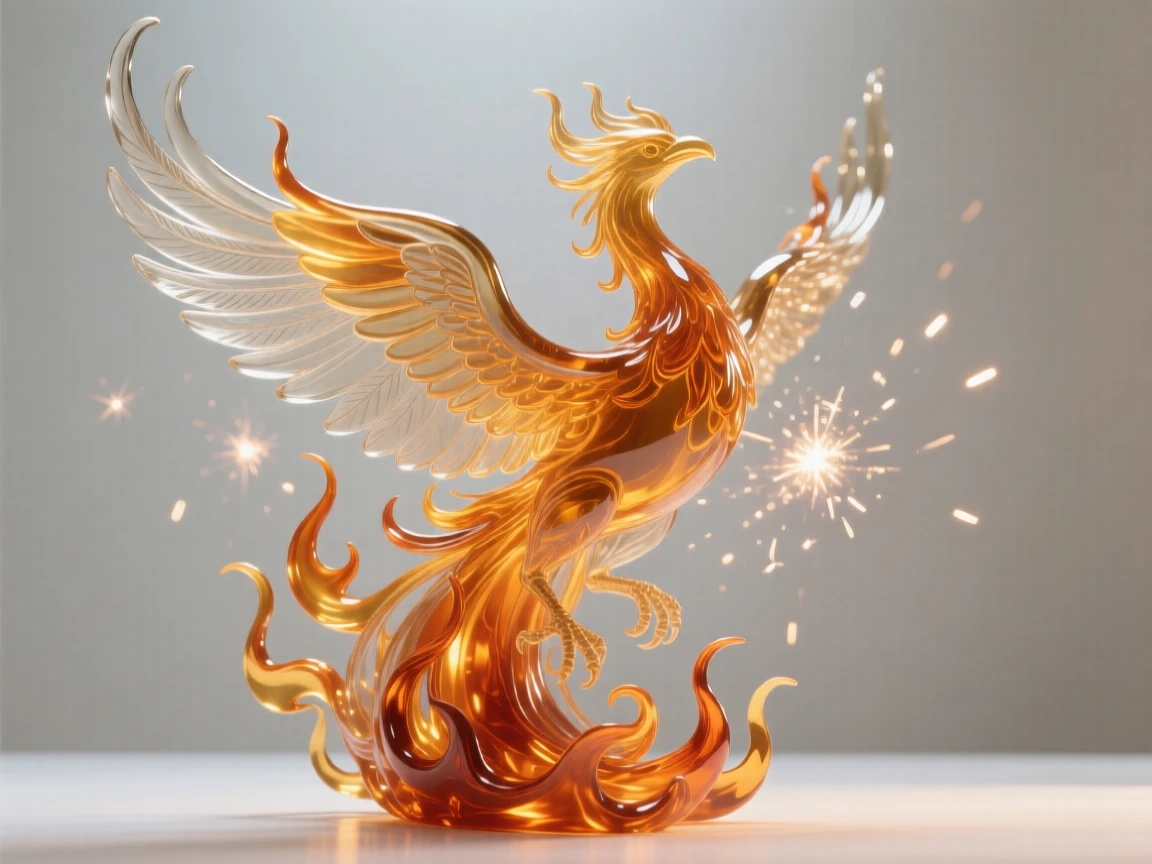 A phoenix rising in a burst of flame, bathed in soft magical light with drifting sparkles in the air, epic and awe-inspiring composition, evoking wonder and adventure.