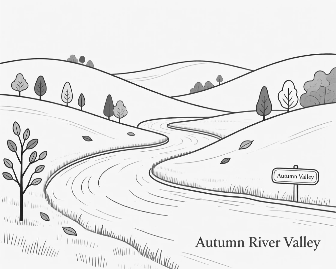 A river winding through rolling autumn hills