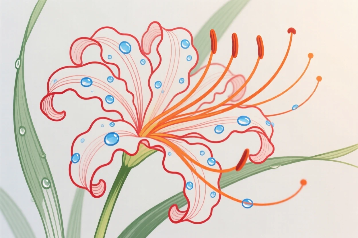 A close-up of a dew-covered spider lily at dawn.