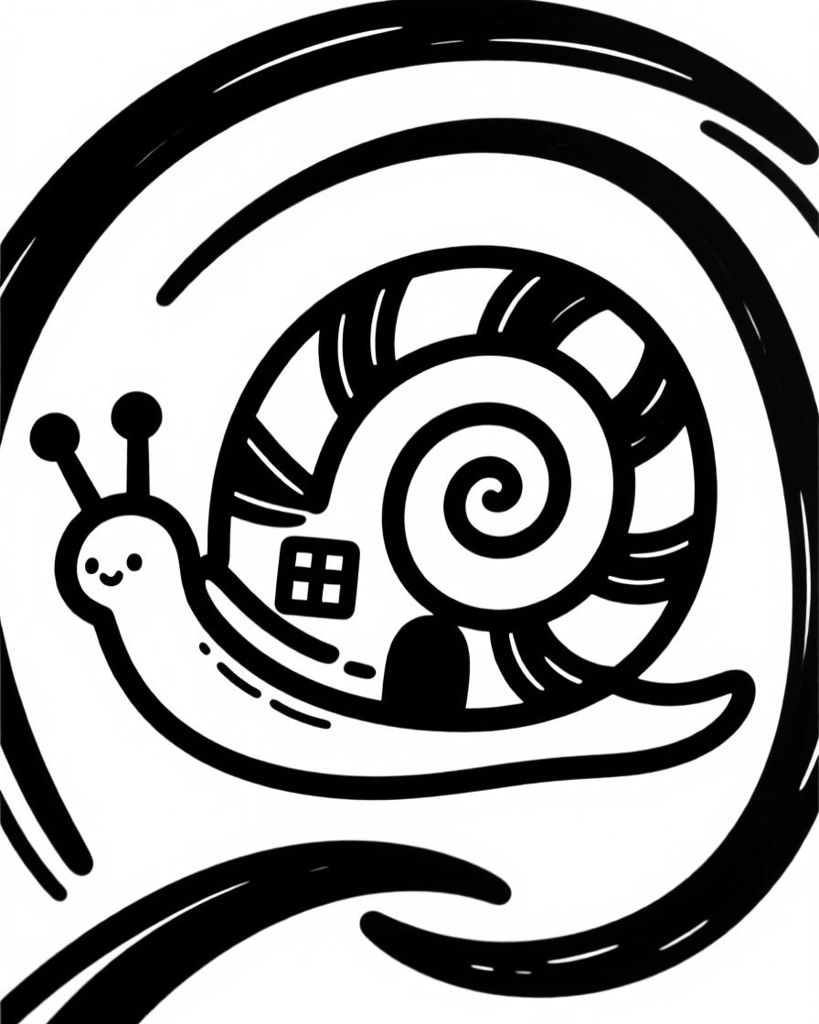 A tiny snail character carrying a swirled candy-shell house.