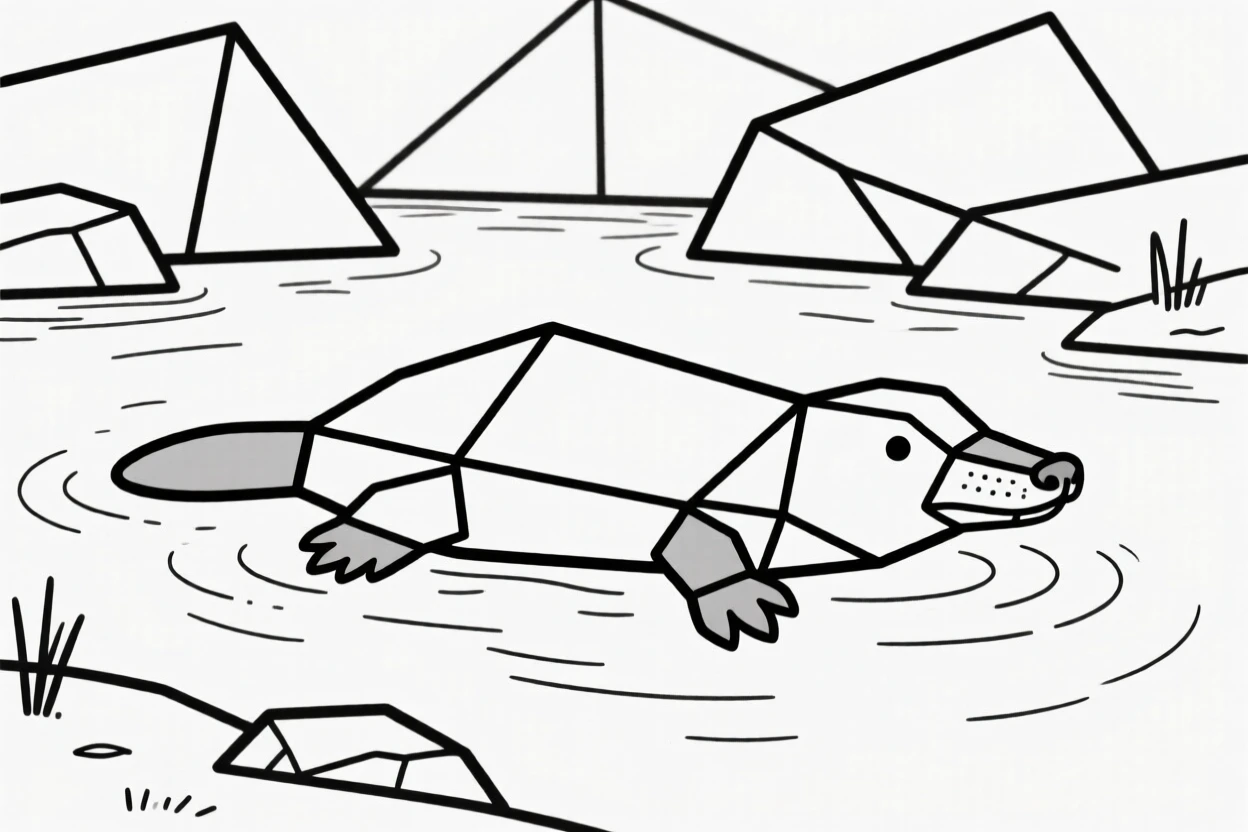A platypus swimming in a quiet freshwater stream
