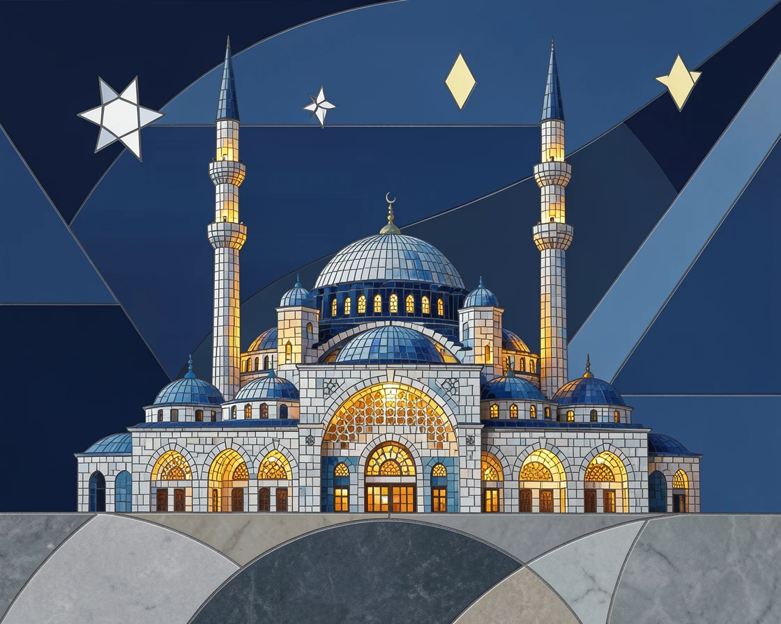 The Blue Mosque in Istanbul illuminated at night.
