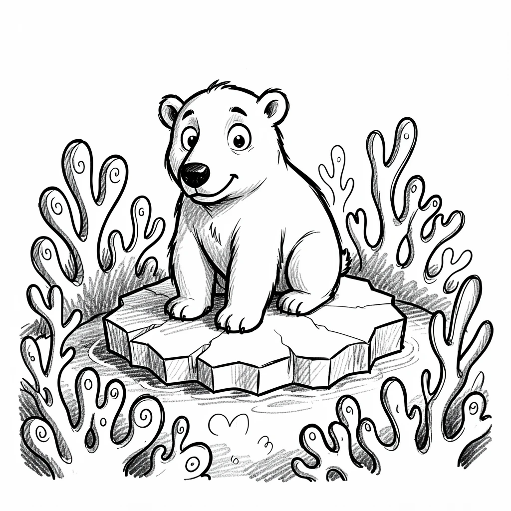 A polar bear on an ice floe at the edge of a coral reef.