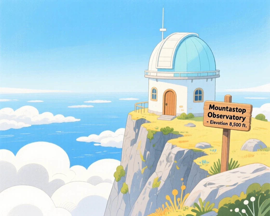 A wondrous view of a mountaintop observatory overlooking the clouds.