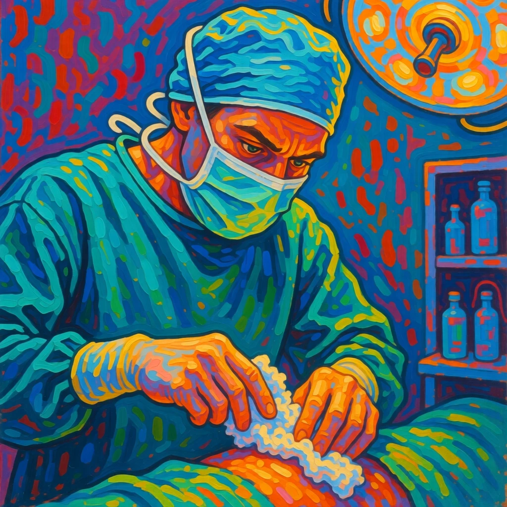 A surgeon scrubbing in before an operation, focused determination visible in their eyes