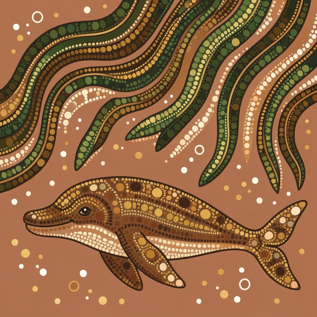 A dugong beneath a canopy of drifting kelp