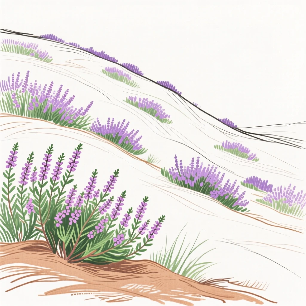 A hillside covered in blooming heather.