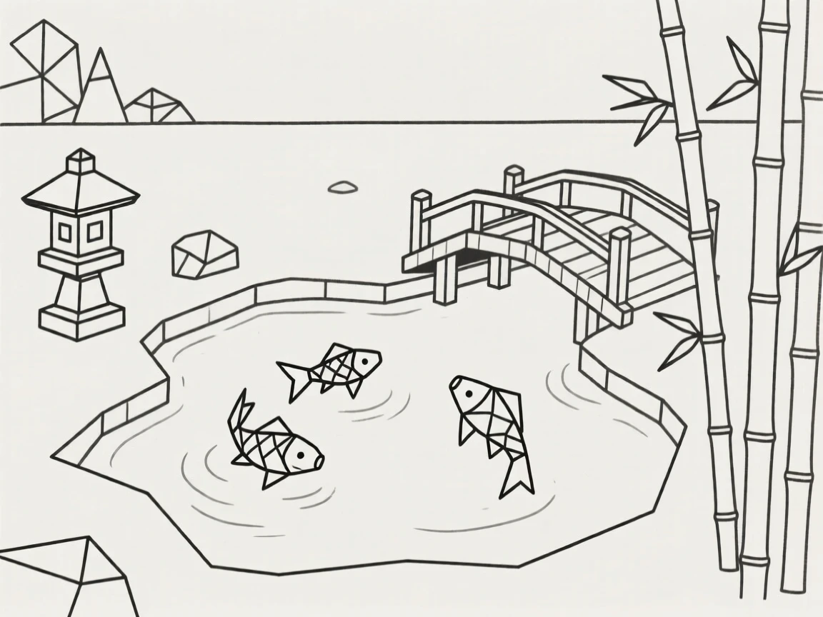 A tranquil Japanese garden with a koi pond