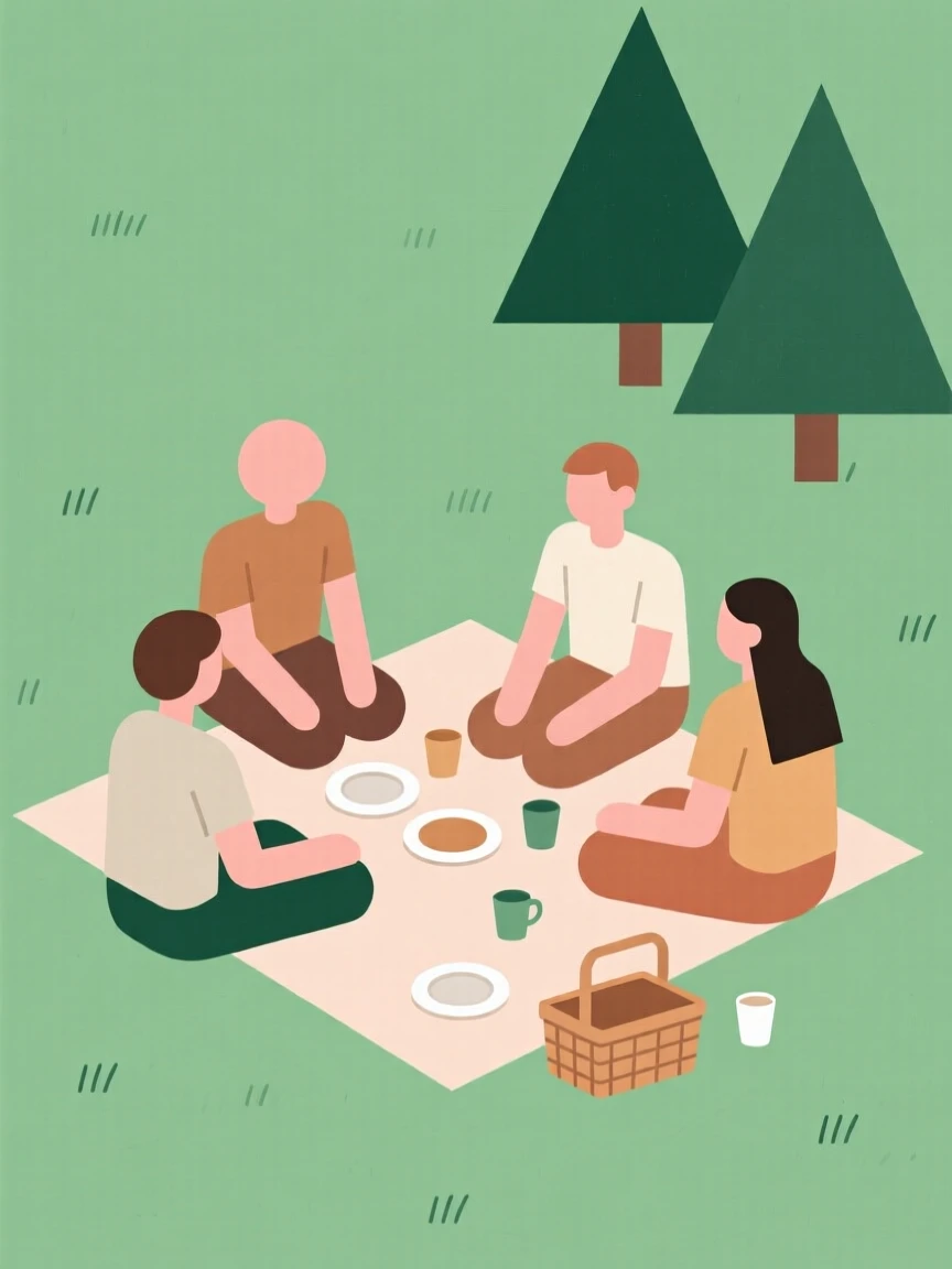 A group of friends having a picnic in a park