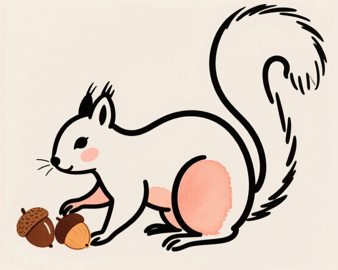 A squirrel gathering acorns