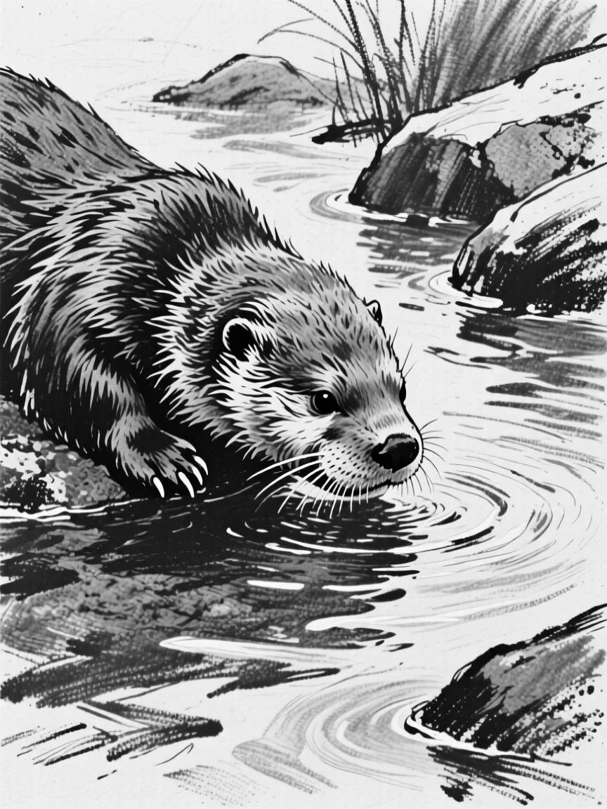 A sea otter drinking from a crystal-clear stream.
