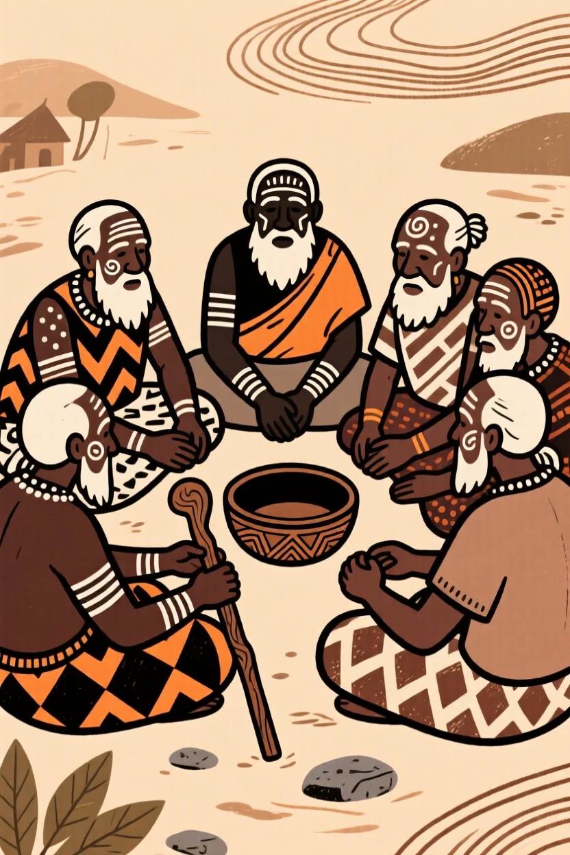 A circle of village elders honoring a milestone achieved together.