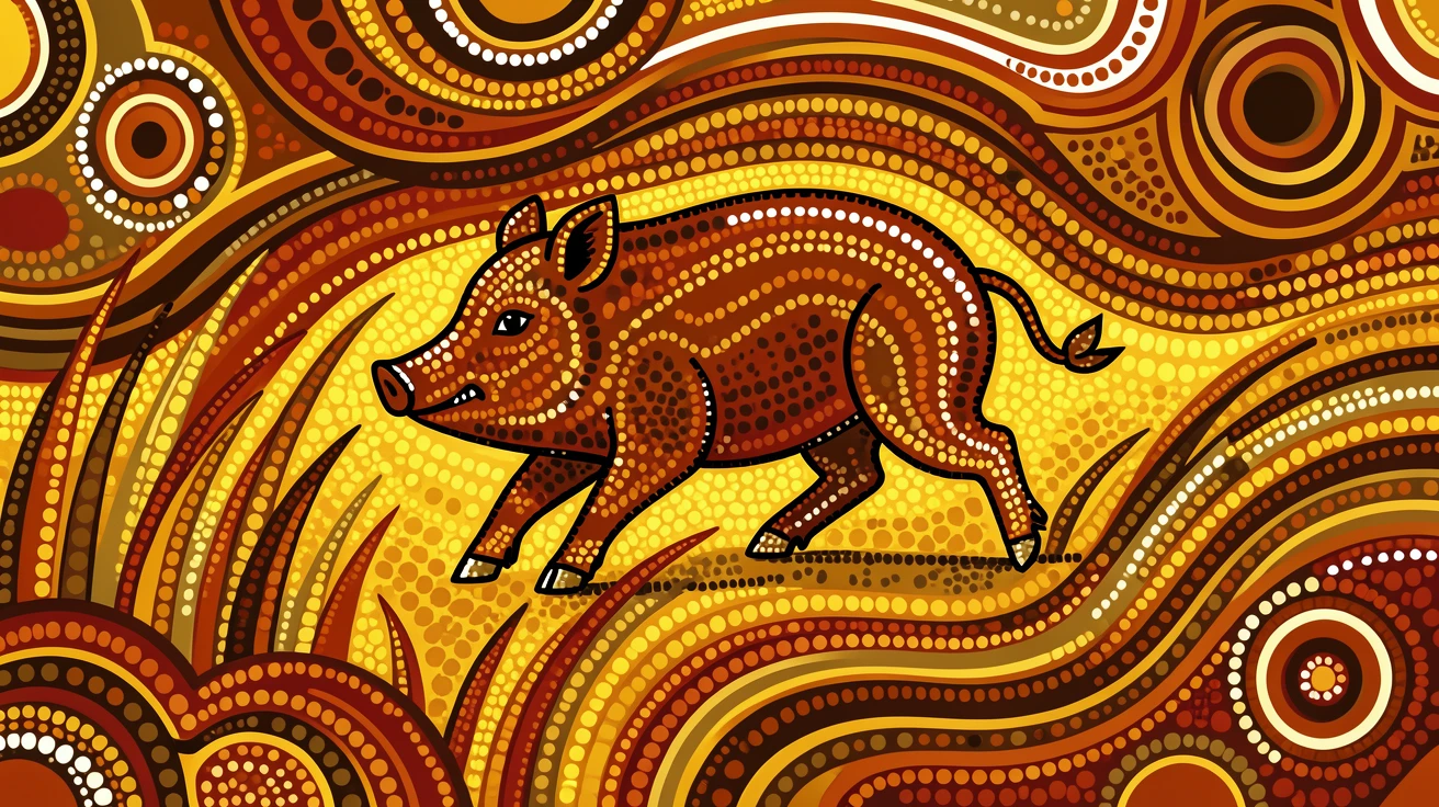 A wild boar piglet bounding across a golden meadow