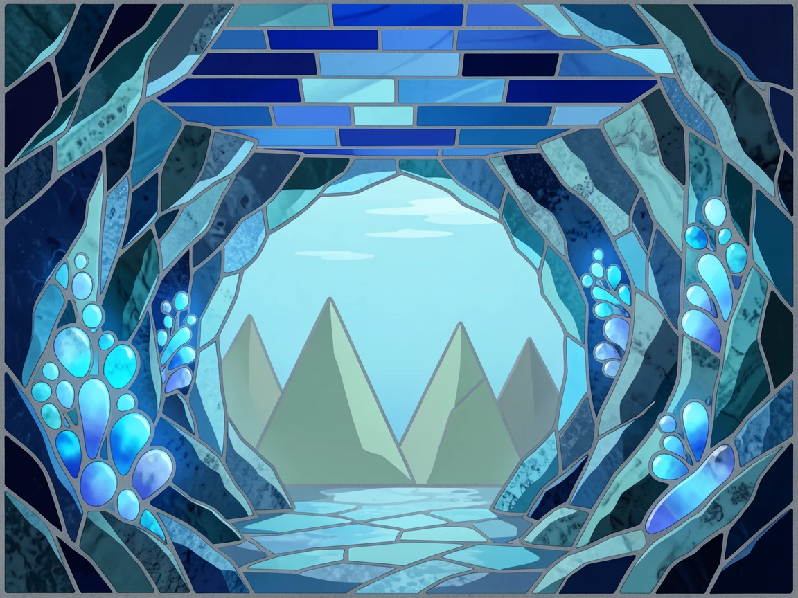 A hidden underwater cave glowing with soft blue light.