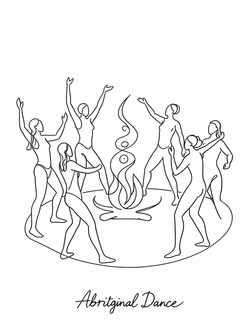 A group of Aboriginal Australian dancers performing around a fire