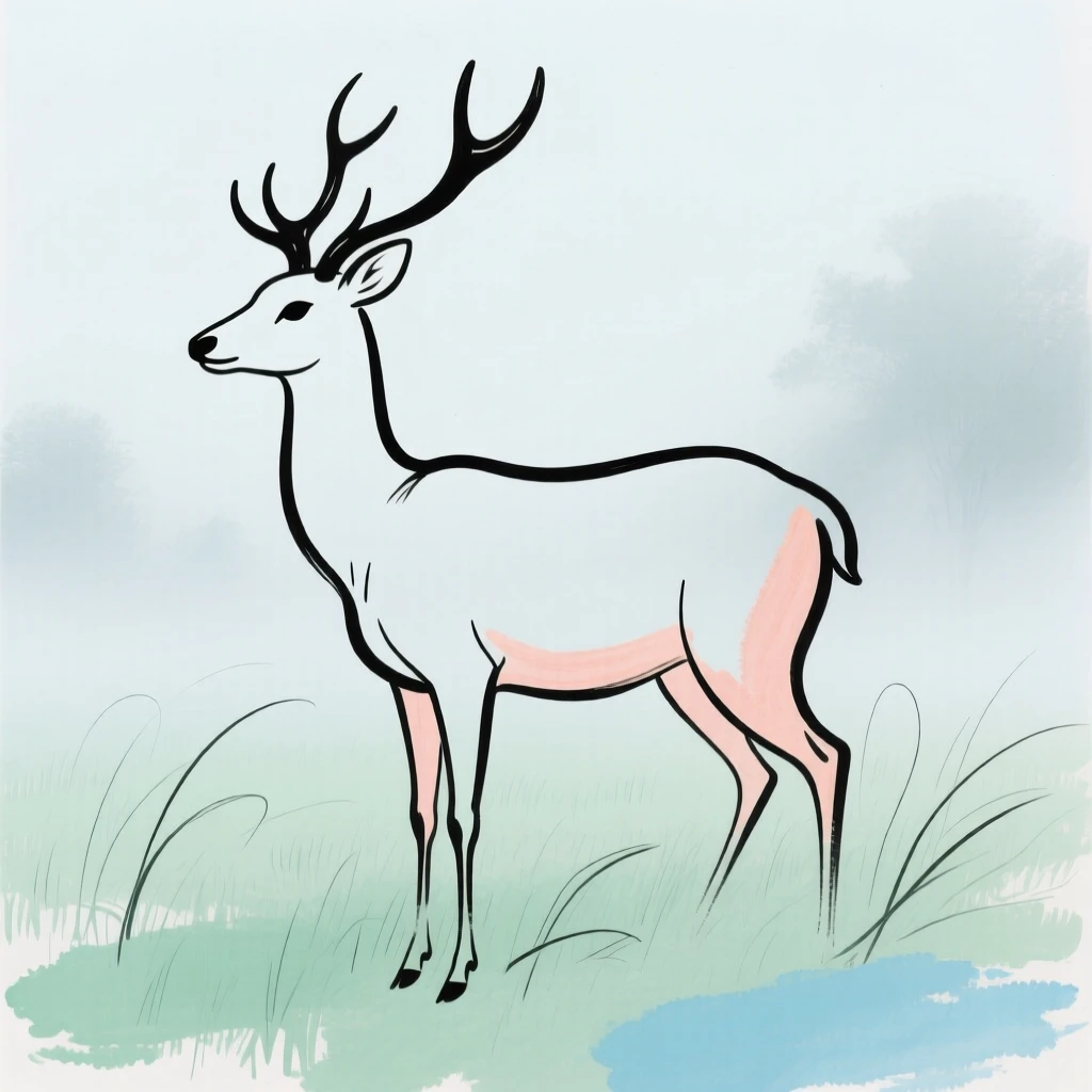 A deer standing in a misty meadow