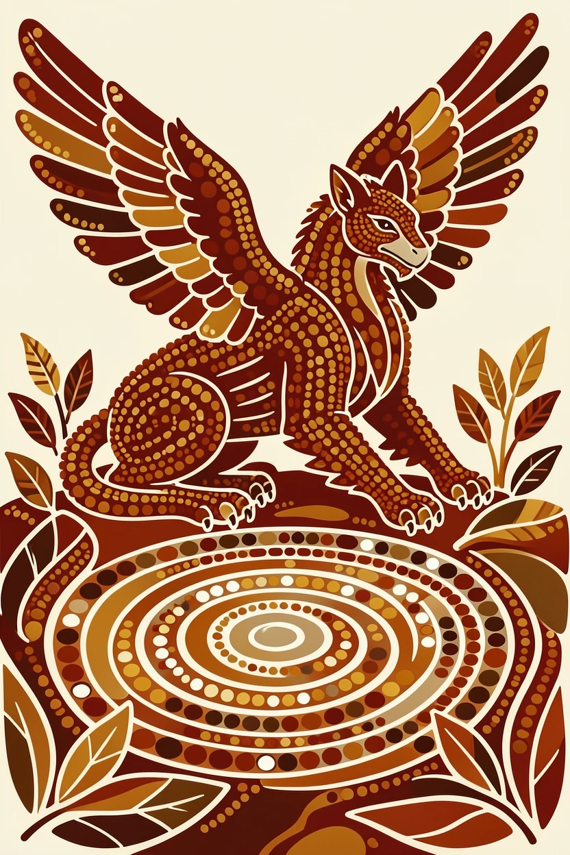 A griffin resting beside an enchanted spring
