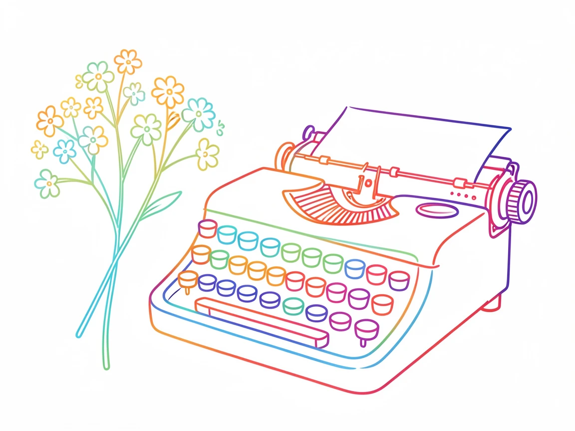 A single stem of baby's breath resting beside a vintage typewriter.