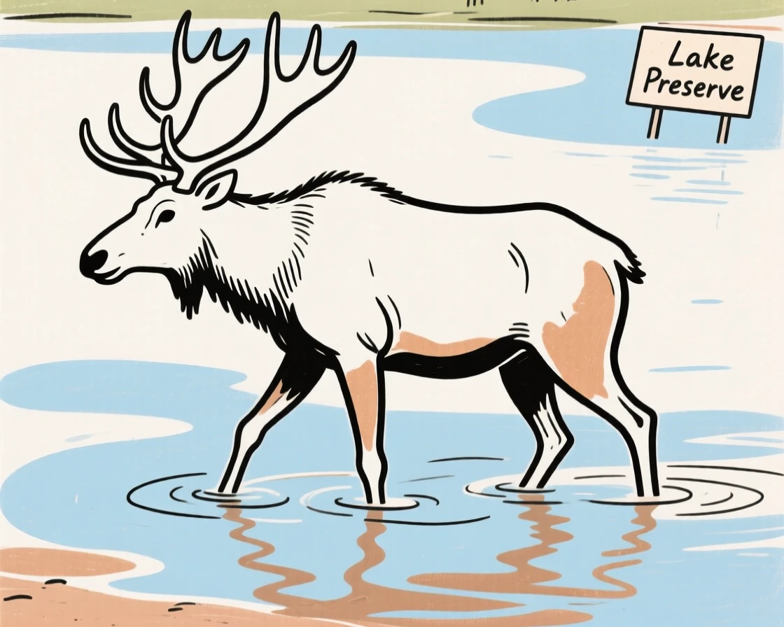 A moose wading through a lake