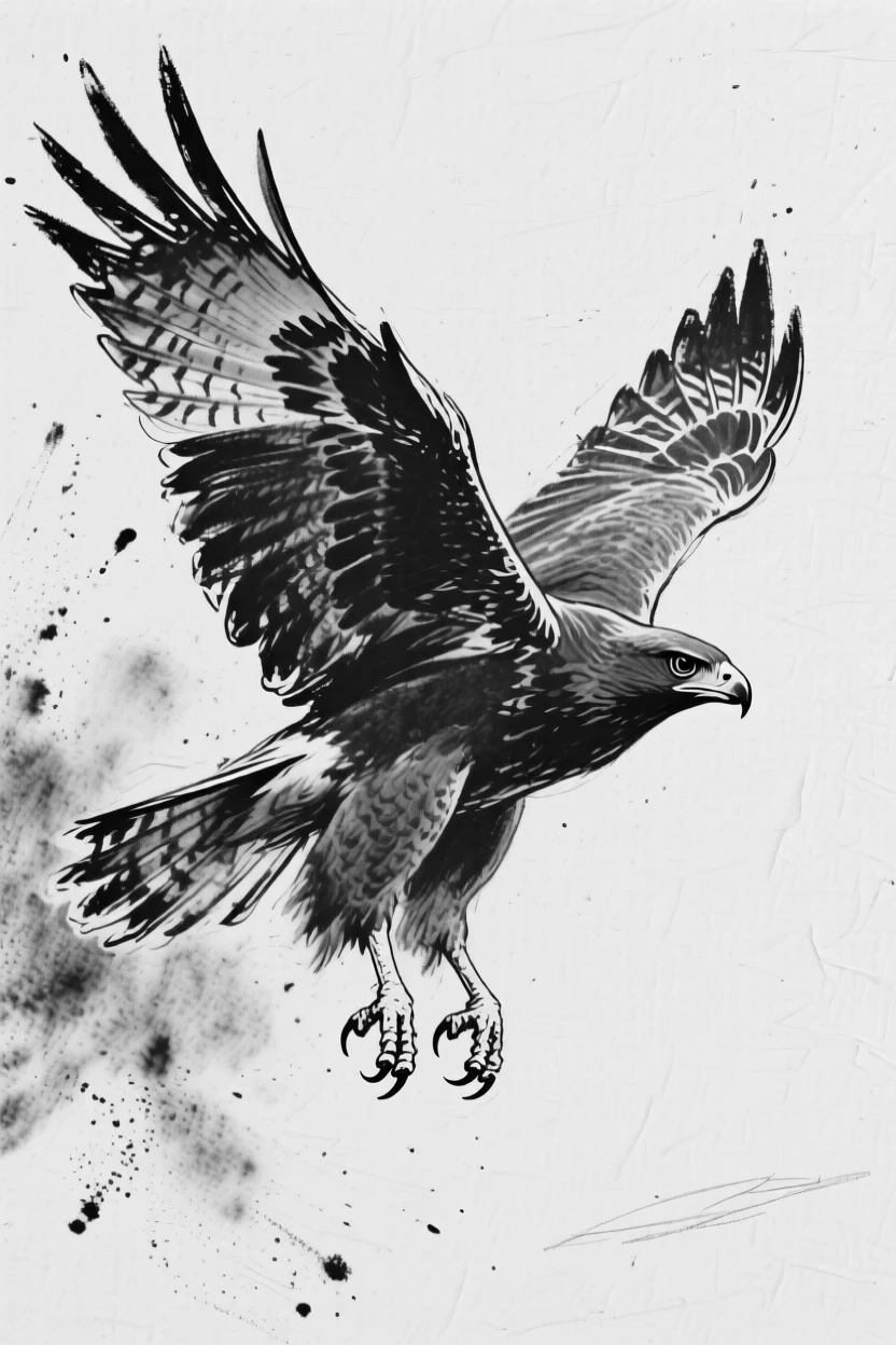 A hawk in flight leaping gracefully through the air.