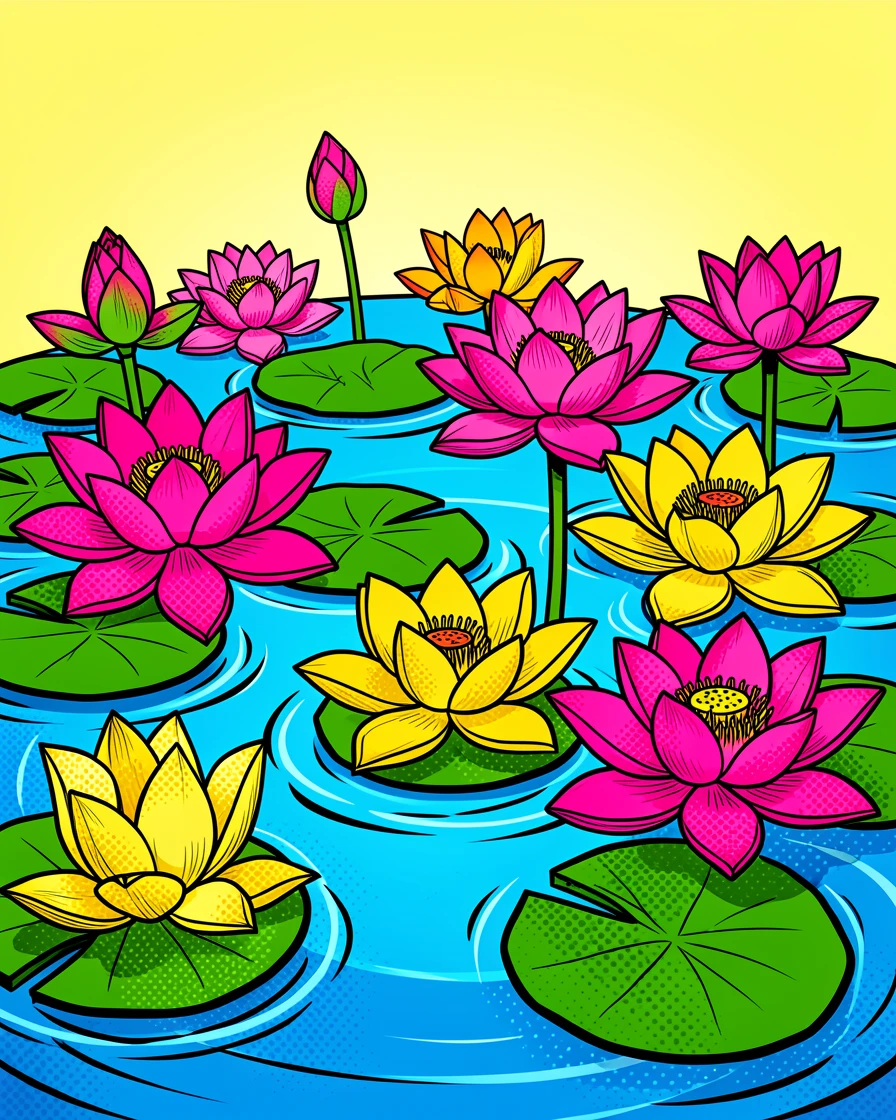 A pond covered in blooming lotus flowers