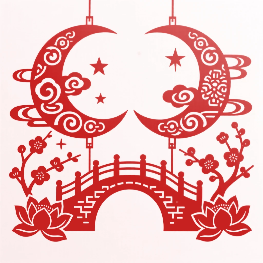 A celestial bridge of light, suspended between twin crescent moons, glowing softly against the deep night sky.