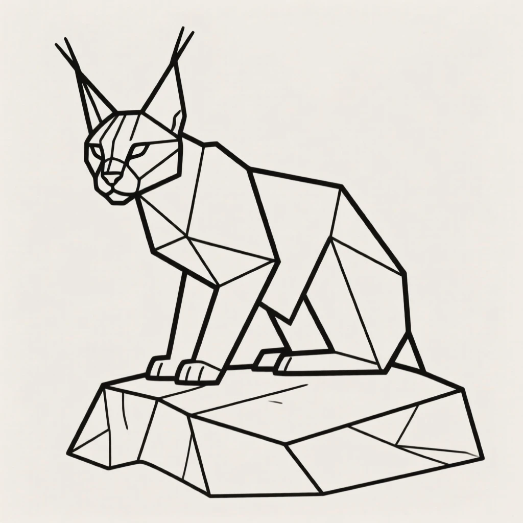 A caracal with tufted ears crouched on a rock