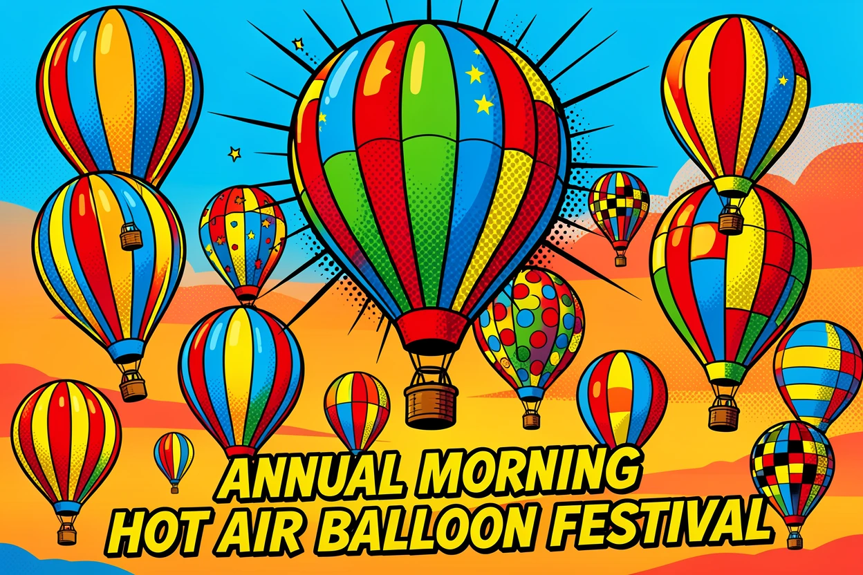 An elaborate hot air balloon festival filling the morning sky