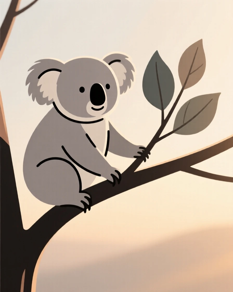 A curious koala pausing in a rainforest canopy, with soft morning light in the background, radiating protective warmth.