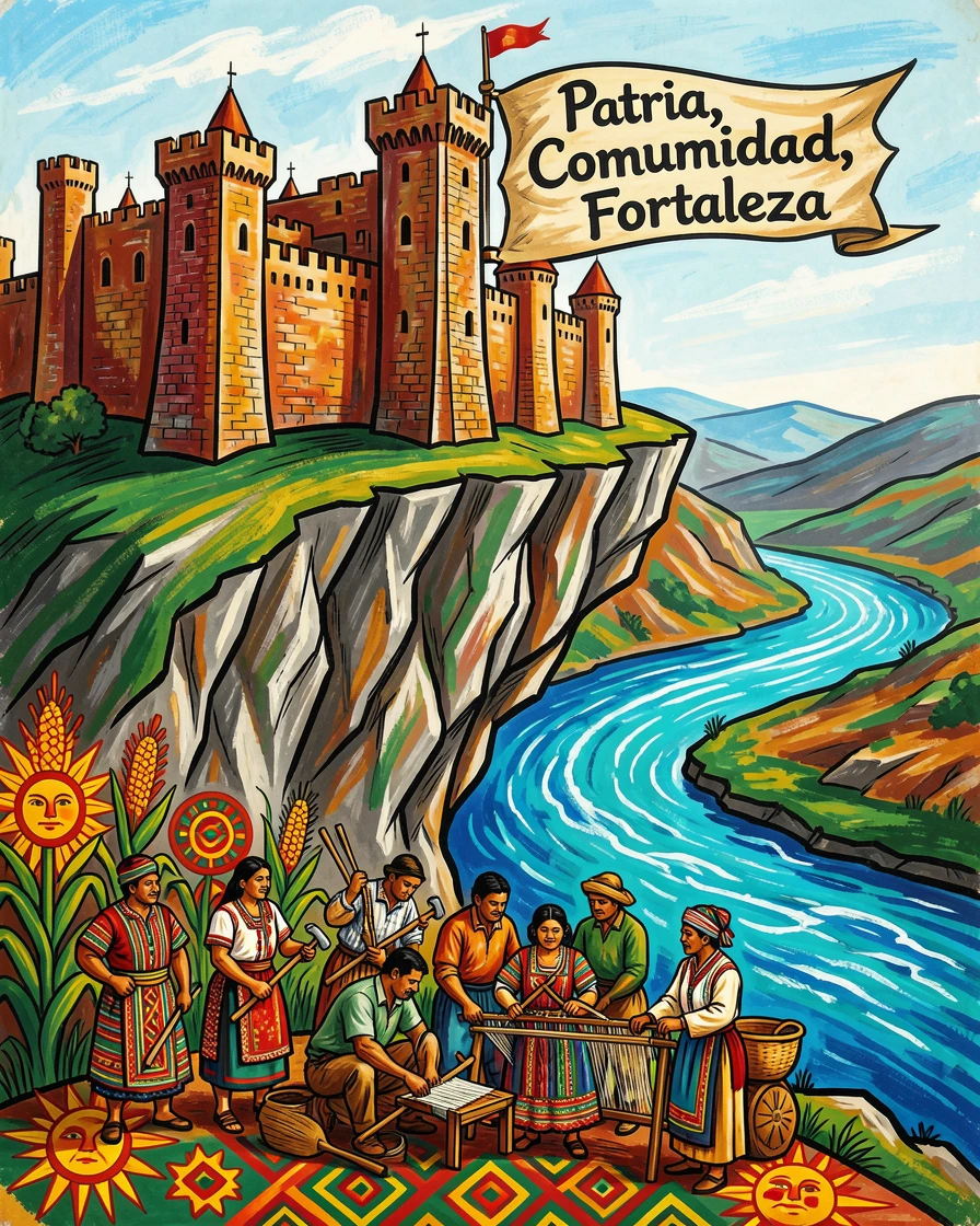 A medieval castle perched on a cliff above a river