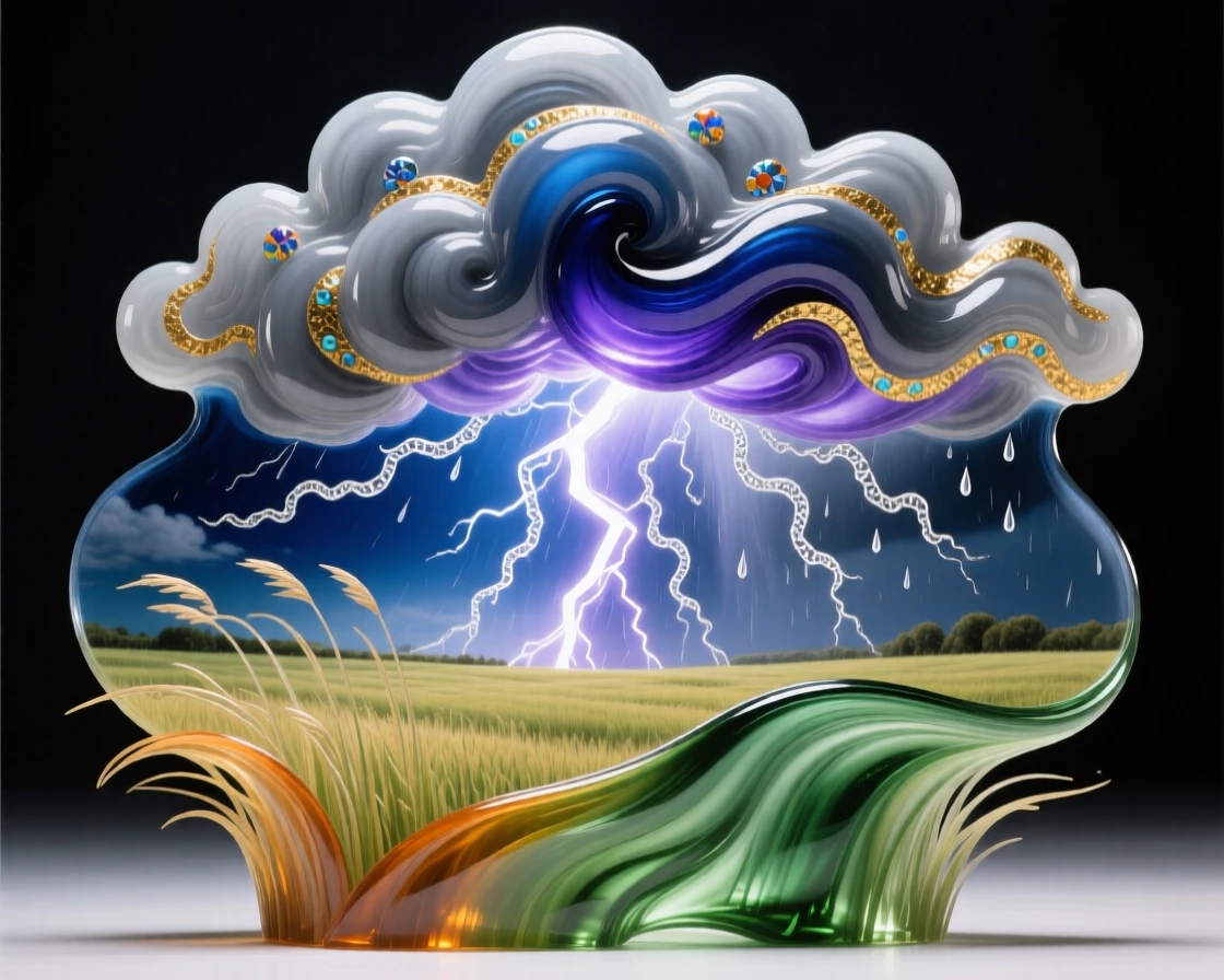 A dramatic thunderstorm rolling over open prairie grassland, powerful and cinematic.
