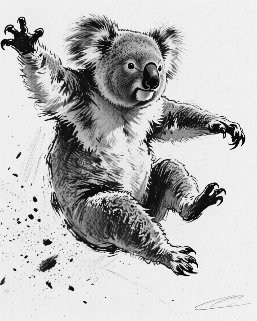 A koala leaping gracefully through the air.