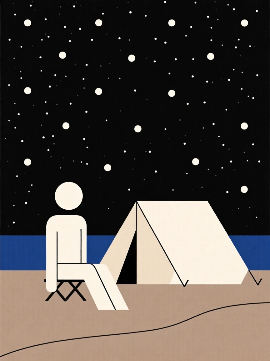 A person camping under a starlit sky