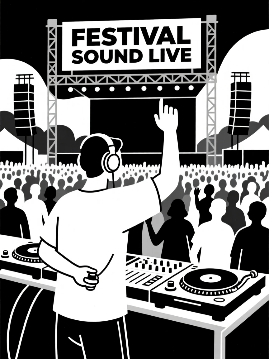 A DJ performing for a crowd at an outdoor festival.