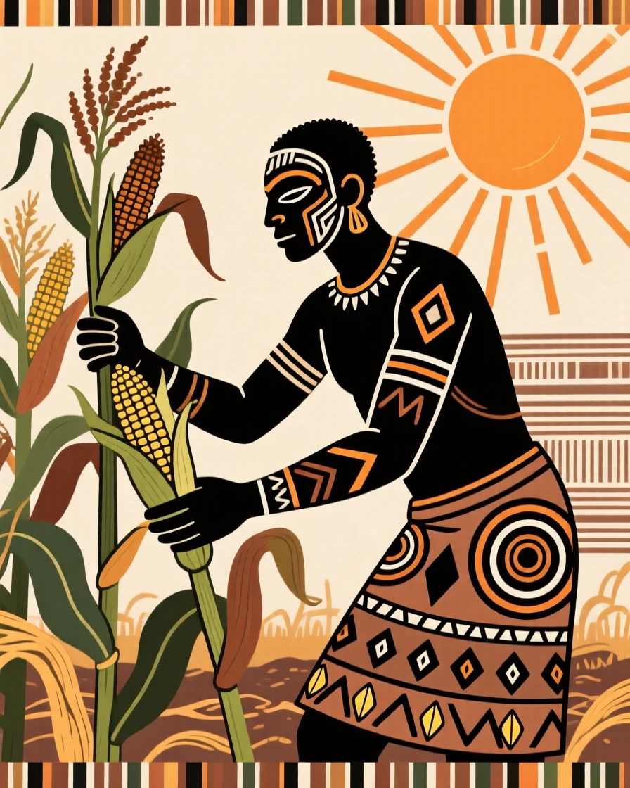 A farmer harvesting maize under the afternoon sun.