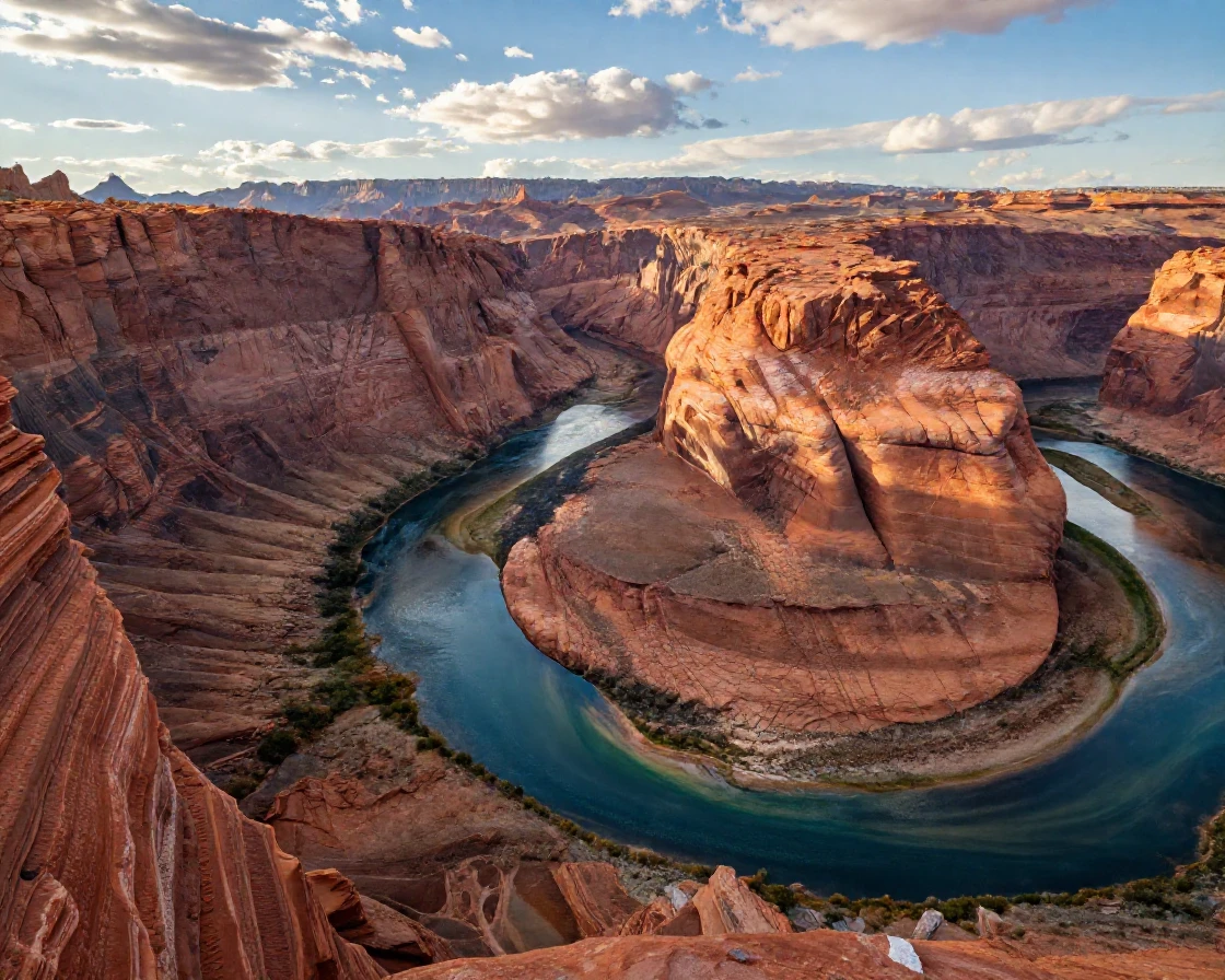 A canyon carved by a winding turquoise river